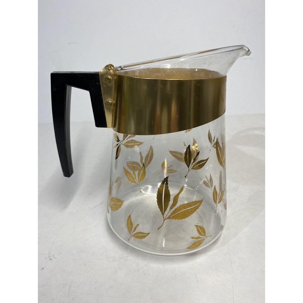 Vintage David Douglas Gold Leaves Coffee Pot MCM Midcentury Modern Flameproof